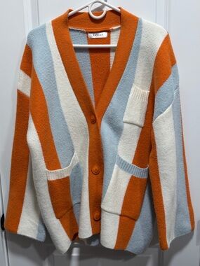 JASCLS Oversized Button Front Striped Cardigan Sweater Orange Blue & White L/XL